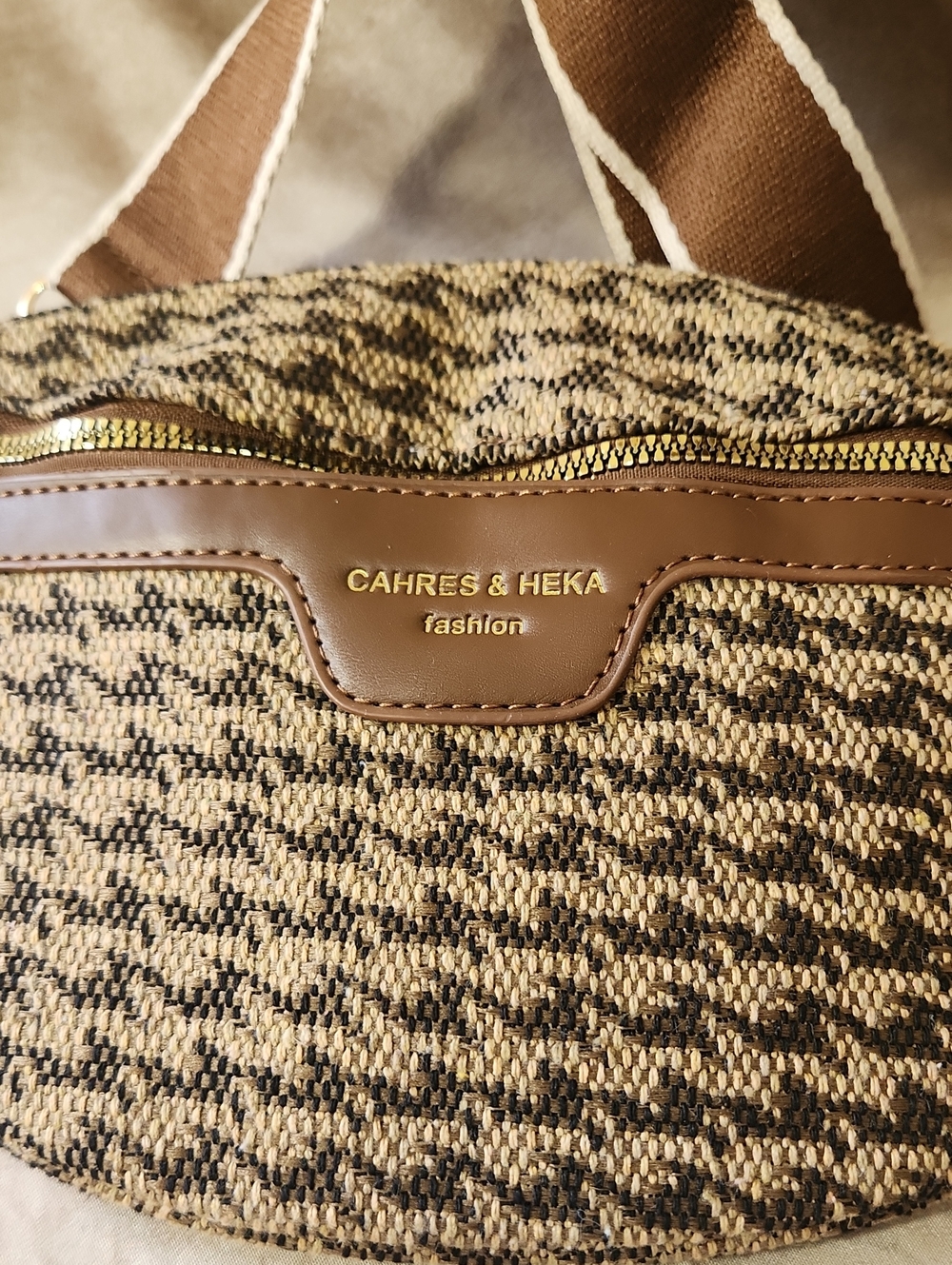Tan and Black Mini Woven Crossbody Bag